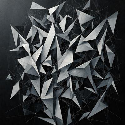 The primary subject of the image is a black and white geometric pattern. The setting is a black background, and the visual style is a digital art or illustration. The dominant colors are black and white, and the overall atmosphere is minimalistic and artistic.